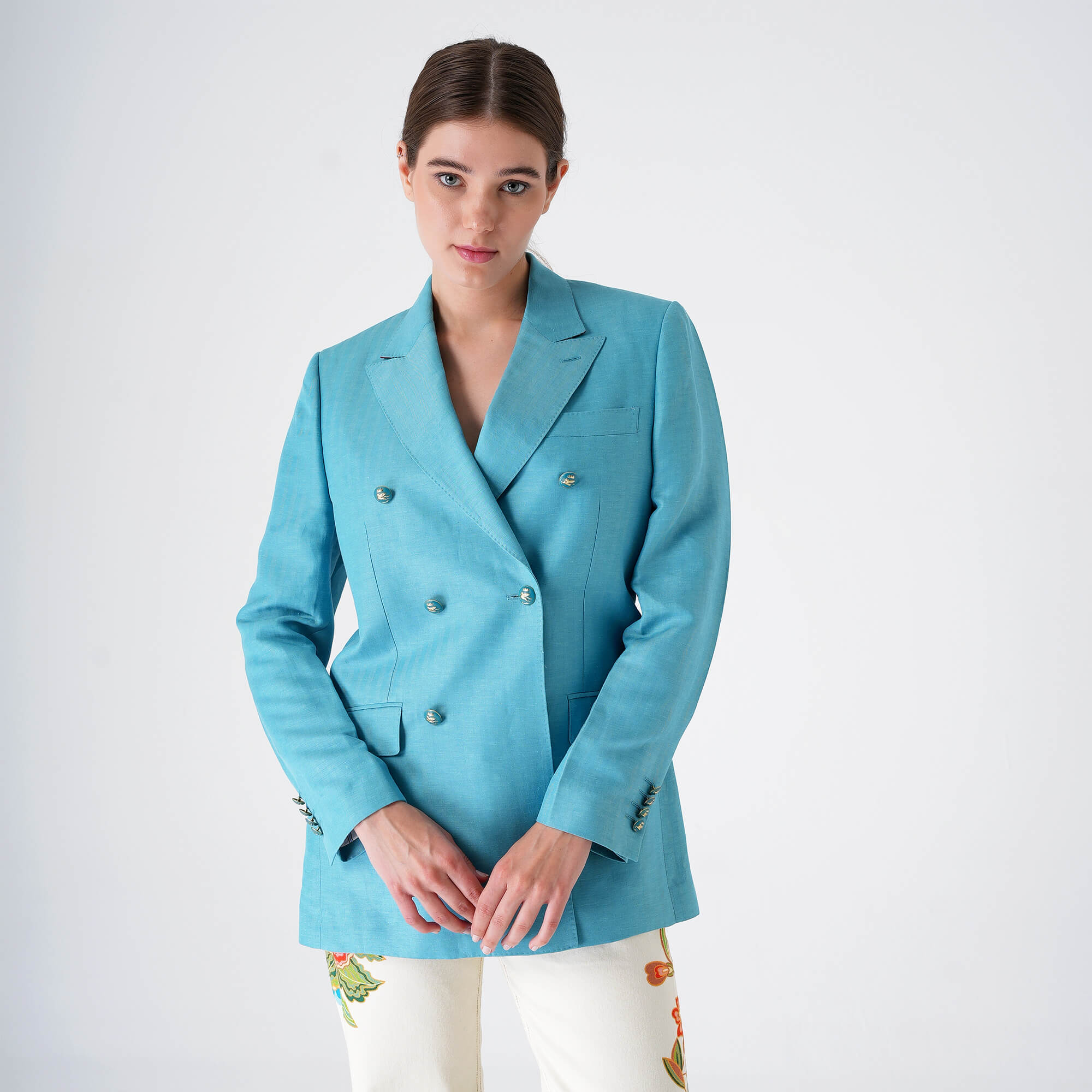 Etro - Turquoise Cotton Icon Button Blazer Jacket